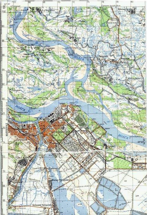 Топографическая карта Волгограда и Волго-Ахтубинской поймы